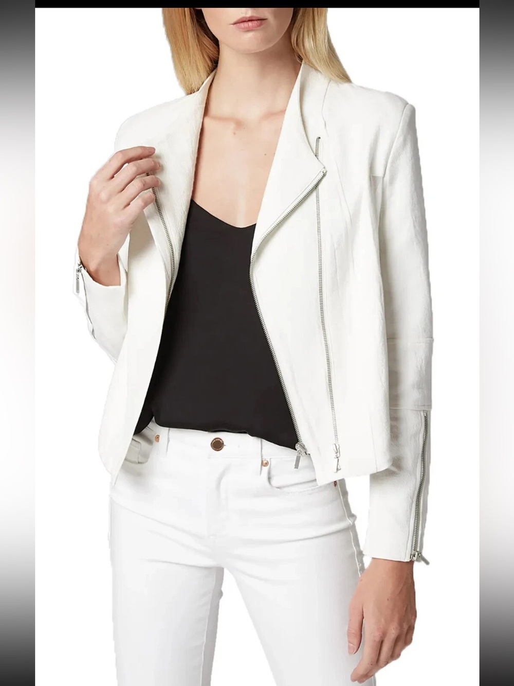 (E) Blank NYC cream Asymmetrical Zip Moto Jacket